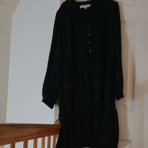Dark Green Loft Plaid With Gold And Blue Long Sleeve Dress